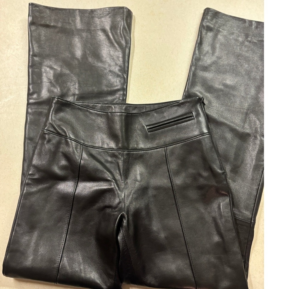 Identify Womens Black Leather‎ Wide Leg Pants Side Zip High Rise Size 2
